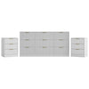 3-Piece Modern Bedroom Set - 9 Drawer Wide Dresser & Nightstands Set of 2 with Fluted Design, Anti-Tip Safety White Natural Wood Storage Furniture for Bedroom,Hallway 9+6,White