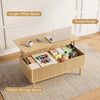Fluted Lift Top Coffee Table with Storage, 39.4" Width Rising Coffee Tables with Hidden Compartment, Wood Center Table for Living Room Office, Natural