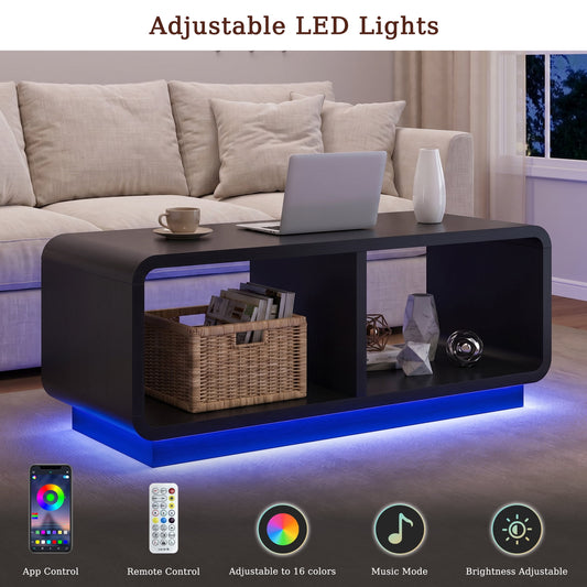 Coffee Table with LED Lights, 47.2" W TV Stand Center Table with 2-Tiers for Living Room,Black