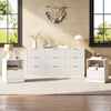 3-Piece Modern Bedroom Set - 9 Drawer Wide Dresser & Nightstands Set of 2 with Fluted Design, Anti-Tip Safety White Natural Wood Storage Furniture for Bedroom,Hallway 9+2,White