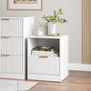 3-Piece Modern Bedroom Set - 7 Drawer Wide Dresser & Nightstands Set of 2 with Fluted Design, Anti-Tip Safety White Natural Wood Storage Furniture for Bedroom,Hallway 7+2,White