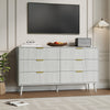 Fluted 6 Drawers Dresser, 55.1" Wide Modern Chest of Drawers with Wood Foot, Dresser TV Stand Up to 65 Inch TV, Wood Drawer Organizer for Bedroom, Living Room, Hallway - White