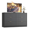 55.1" W Fluted 6 Drawer Dresser for Adult,Wooden Bedroom Dresser,Dresser TV Stand up to 65" for Living Room,Black