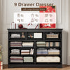 55.1" Wide Dresser for Bedroom, 9 Drawer Dresser with Large Drawers, Dresser for TVs Up to 65",Black