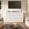 55.1" W Fluted 6 Drawer Dresser for Adult,Wooden Bedroom Dresser,Dresser TV Stand up to 65" for Living Room,White