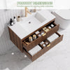 ASTUVIA 35.4" Modern Fluted Bathroom Vanity with Sink, Wall Mounted Floating Cabinets with Double Drawers, Resin Sink Combo Set with Golden Handle,Brown
