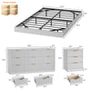4-Piece Bedroom Set for Adult, Fluted Queen Floating LED Bed Frame with 2 Nightstands and Fluted 9 Drawer Dressers,White Queen,9+6 Drawers
