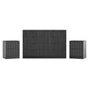 3-Piece Modern Bedroom Set - 8 Drawer Wide Dresser & Nightstands Set of 2 with Fluted Design, Anti-Tip Safety Black Natural Wood Storage Furniture for Bedroom,Hallway 8+4,Black