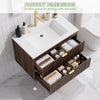 ASTUVIA 30" Modern Fluted Bathroom Vanity with Sink, Wall Mounted Floating Cabinets with Double Drawers, Resin Sink Combo Set with Golden Handle,Brown