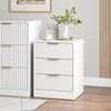 3-Piece Modern Bedroom Set - 7 Drawer Wide Dresser & Nightstands Set of 2 with Fluted Design, Anti-Tip Safety White Natural Wood Storage Furniture for Bedroom,Hallway 7+6,White