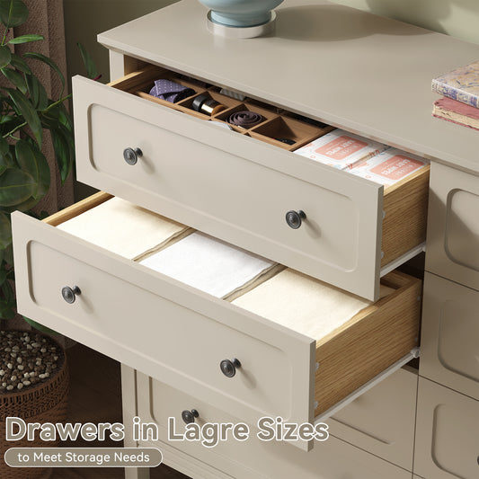 8-Drawer Dressers for Bedroom,55.1"Width Modern Chest of Drawer with Metal Handlesfor Living Room,Hallway,Entryway,Beige