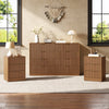 3-Piece Modern Bedroom Set - 8 Drawer Wide Dresser & Nightstands Set of 2 with Fluted Design, Anti-Tip Safety Light Walnut Natural Wood Storage Furniture for Bedroom,Hallway 8+6,Light Walnut