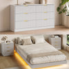 4-Piece Bedroom Set for Adult, Fluted Queen Floating LED Bed Frame with 2 Nightstands and Fluted 6 Drawer Dressers,White Queen,6+6 Drawers