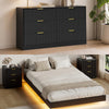 4-Piece Bedroom Set for Adult, Fluted Queen Floating LED Bed Frame with 2 Nightstands and Fluted 6 Drawer Dressers,Black Queen,6+6 Drawers