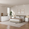 3-Piece Modern Bedroom Set - 9 Drawer Wide Dresser & Nightstands Set of 2 with Fluted Design, Anti-Tip Safety White Natural Wood Storage Furniture for Bedroom,Hallway 9+6,White