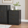3-Piece Modern Bedroom Set - 7 Drawer Wide Dresser & Nightstands Set of 2 with Fluted Design, Anti-Tip Safety Black Natural Wood Storage Furniture for Bedroom,Hallway 7+6,Black