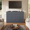 55.1" W Fluted 8 Drawer Dresser for Adult,Wooden Bedroom Dresser,Dresser TV Stand up to 65" for Living Room,Blue