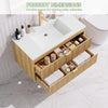 ASTUVIA 35.4" Modern Fluted Bathroom Vanity with Sink, Wall Mounted Floating Cabinets with Double Drawers, Resin Sink Combo Set with Golden Handle,Natural