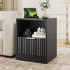 3-Piece Modern Bedroom Set - 6 Drawer Wide Dresser & Nightstands Set of 2 with Fluted Design, Anti-Tip Safety Black Natural Wood Storage Furniture for Bedroom,Hallway 6+2,Black