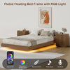 4-Piece Bedroom Set for Adult, Fluted Queen Floating LED Bed Frame with 2 Nightstands and Fluted 9 Drawer Dressers,Light Walnut Queen,9+6 Drawers