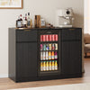 53" Mini Fridge Cabinet with Power Outlet,Fluted Coffee Bar Cabinet with Mini Fridge Space,Buffet Sideboard with Drawers,Black