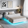 Queen Bed Frame with RGB LED Lights,Floating Bed with Fluted Design;Heavy Duty Steel, Modern Metal Queen Size Bed,White