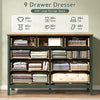 9-Drawer Dressers for Bedroom,55.1"Width Modern Chest of Drawer with Metal Handlesfor Living Room,Hallway,Entryway,Green