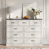 Rustic 9-Drawer Wood Dresser, Large Storage Chest Organizer with Metal Handles for Bedroom, Living Room, Farmhouse Style Furniture,White