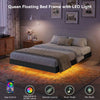 Queen Bed Frame with RGB LED Lights,Floating Bed with Fluted Design;Heavy Duty Steel, Modern Metal Queen Size Bed,Black