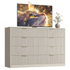 55.1" W Fluted 8 Drawer Dresser for Adult,Wooden Bedroom Dresser,Dresser TV Stand up to 65" for Living Room,Beige