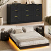 4-Piece Bedroom Set for Adult, Fluted King Floating LED Bed Frame with 2 Nightstands and Fluted 9 Drawer Dressers,Black King,9+4 Drawers
