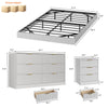 4-Piece Bedroom Set for Adult, Fluted Queen Floating LED Bed Frame with 2 Nightstands and Fluted 6 Drawer Dressers,White Queen,6+6 Drawers
