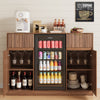 53" Mini Fridge Cabinet with Power Outlet,Fluted Coffee Bar Cabinet with Mini Fridge Space,Buffet Sideboard with Drawers,Brown