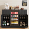 53" Mini Fridge Cabinet with Power Outlet,Fluted Coffee Bar Cabinet with Mini Fridge Space,Buffet Sideboard with Drawers,Black