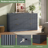 55.1" W Fluted 6 Drawer Dresser for Adult,Wooden Bedroom Dresser,Dresser TV Stand up to 65" for Living Room,Blue