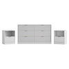 3-Piece Modern Bedroom Set - 6 Drawer Wide Dresser & Nightstands Set of 2 with Fluted Design, Anti-Tip Safety White Natural Wood Storage Furniture for Bedroom,Hallway 6+2,White