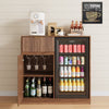 39.4" Mini Fridge Cabinet with Power Outlet,Fluted Coffee Bar Cabinet with Mini Fridge Space,Buffet Sideboard with Drawers,Brown