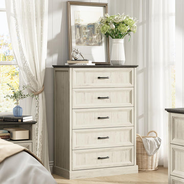 Modern 5 White Drawer Dresser, 44" H Tall Chest for Bedroom,Anti-Tip Device