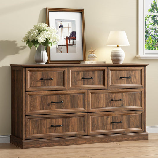Farmhouse 7 White Drawer Dresser,TV Stand for Living Room,Bedroom Dresser,Wood Rustic Chest of Drawer