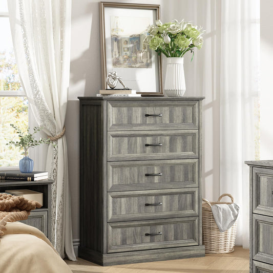 Modern 5 Drawers 31.1" W Dresser, 44" H Tall Chest for Bedroom,Anti-Tip Device