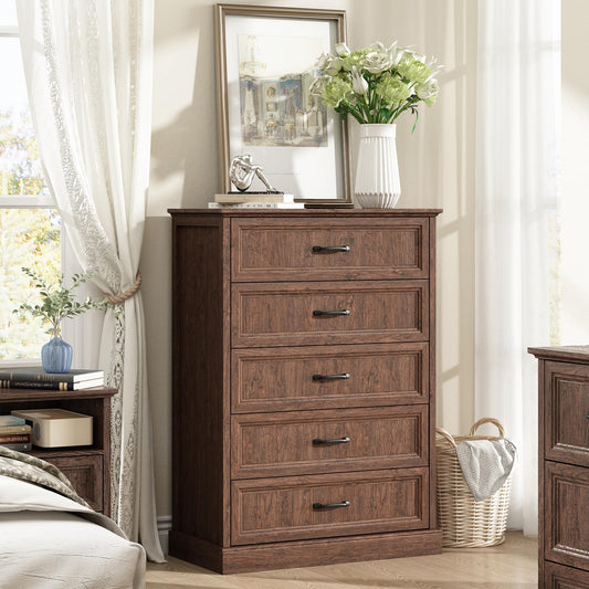 Modern 5 Drawer Dresser, 44" H Tall Chest for Bedroom,Anti-Tip Device
