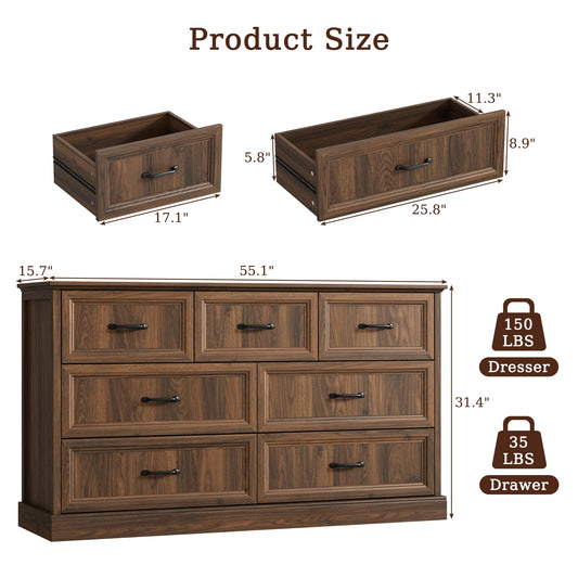 Farmhouse 7 White Drawer Dresser,TV Stand for Living Room,Bedroom Dresser,Wood Rustic Chest of Drawer